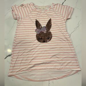btween Pink and White Striped Sequin Bunny Tee